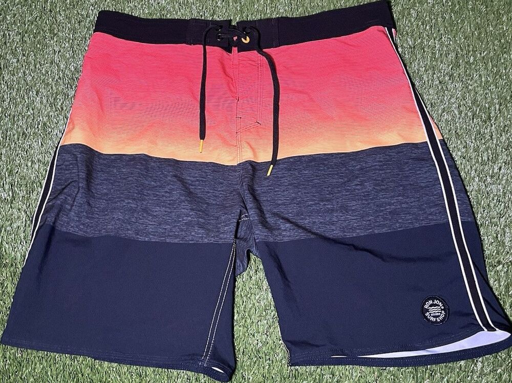 Ron Jon Surf Shop Board Shorts Striped Men's 34 Drawstring Back Pocket